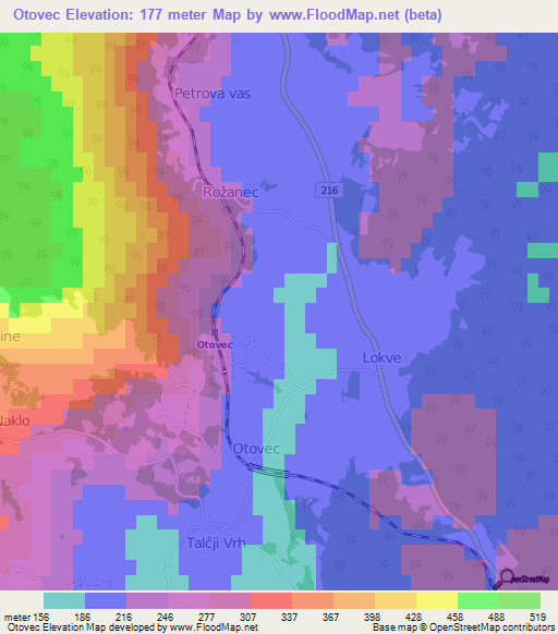 Otovec,Slovenia Elevation Map