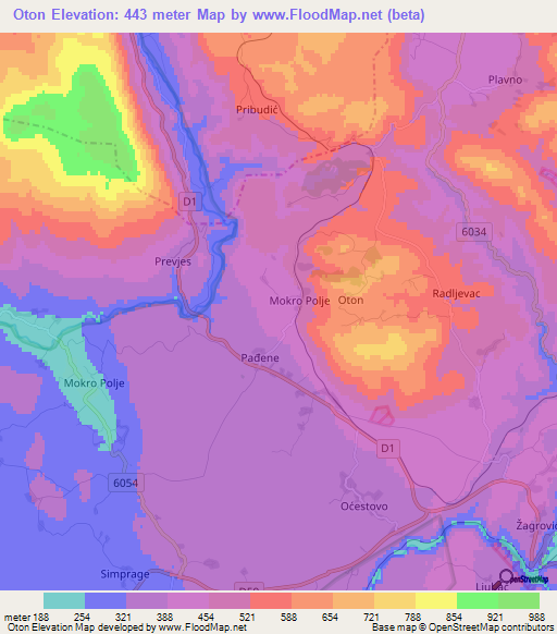 Oton,Croatia Elevation Map