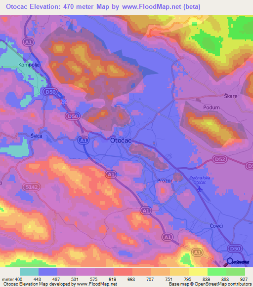 Otocac,Croatia Elevation Map