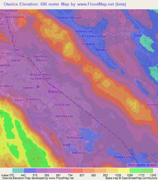 Otavice,Slovenia Elevation Map