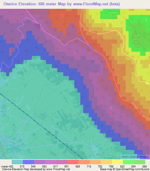 Otavice,Slovenia Elevation Map