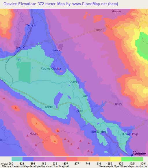 Otavice,Croatia Elevation Map