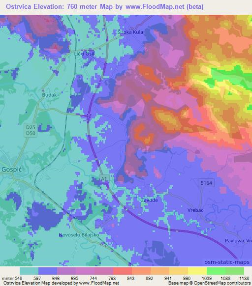 Ostrvica,Croatia Elevation Map