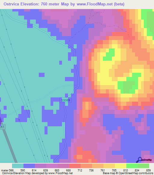 Ostrvica,Croatia Elevation Map