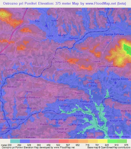 Ostrozno pri Ponikvi,Slovenia Elevation Map