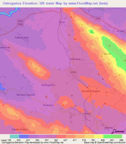 Ostrogasica,Croatia Elevation Map