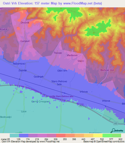 Ostri Vrh,Croatia Elevation Map