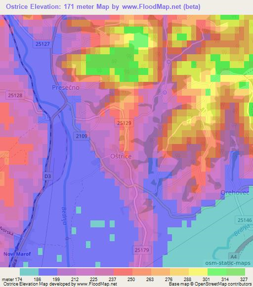 Ostrice,Croatia Elevation Map