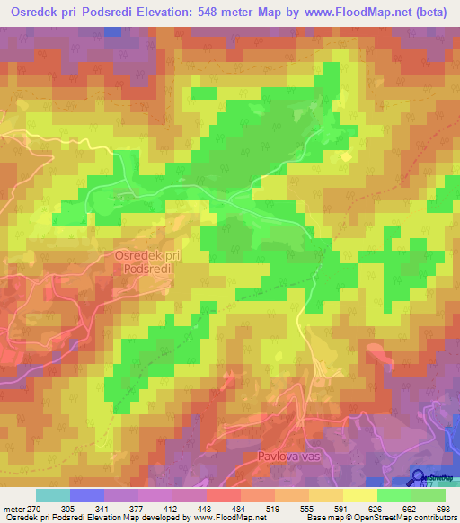 Osredek pri Podsredi,Slovenia Elevation Map