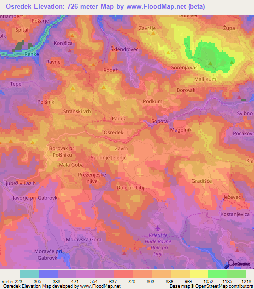 Osredek,Slovenia Elevation Map