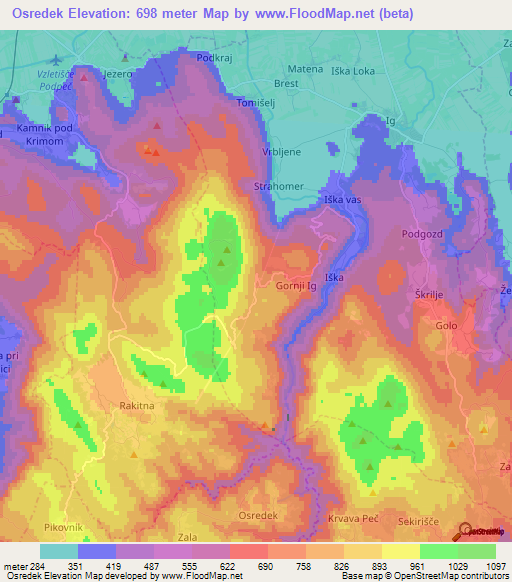 Osredek,Slovenia Elevation Map