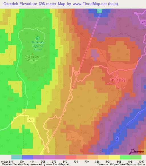 Osredek,Slovenia Elevation Map