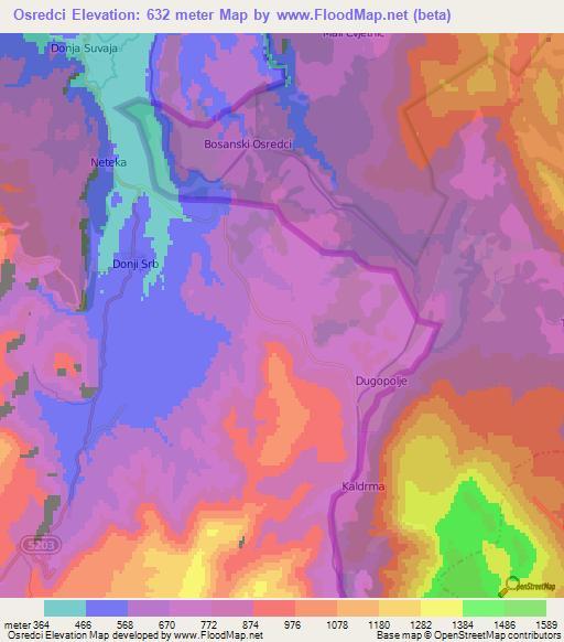 Osredci,Croatia Elevation Map