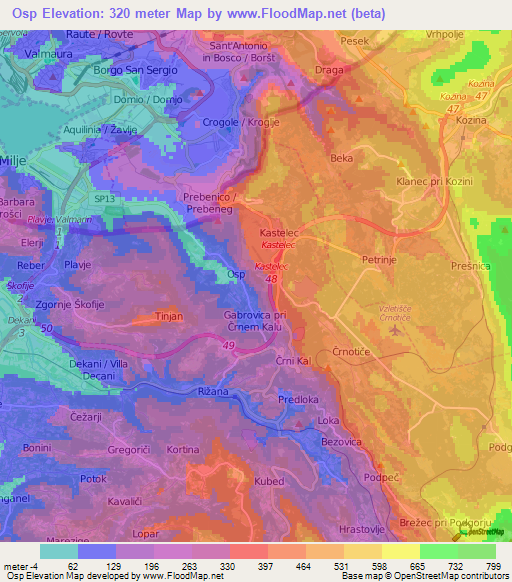 Osp,Slovenia Elevation Map