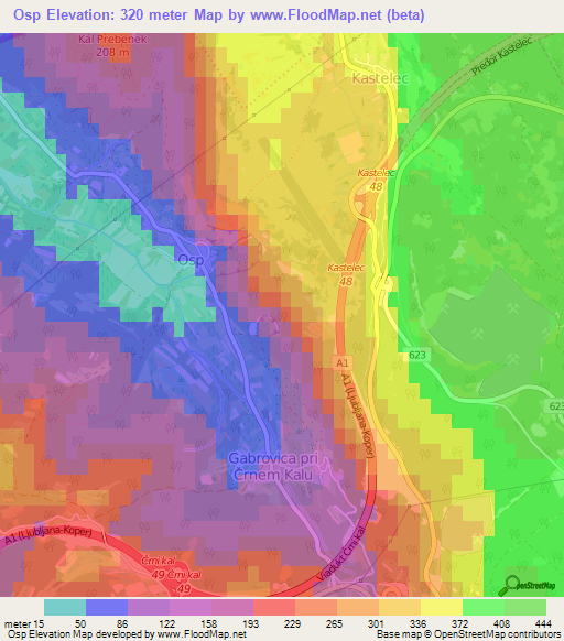 Osp,Slovenia Elevation Map