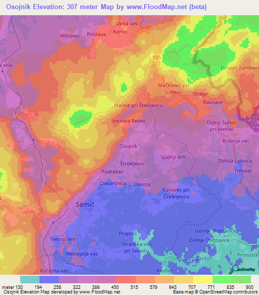 Osojnik,Slovenia Elevation Map