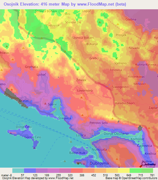 Osojnik,Croatia Elevation Map