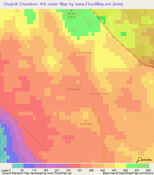 Osojnik,Croatia Elevation Map