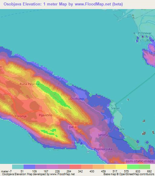 Osobjava,Croatia Elevation Map