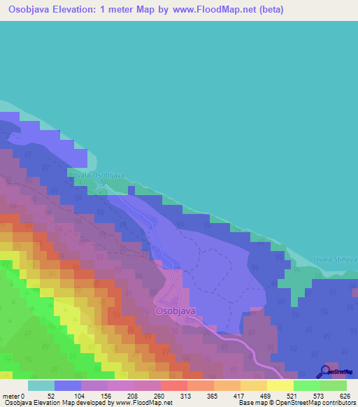 Osobjava,Croatia Elevation Map