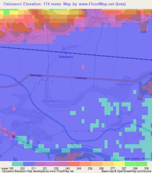 Oslusevci,Slovenia Elevation Map