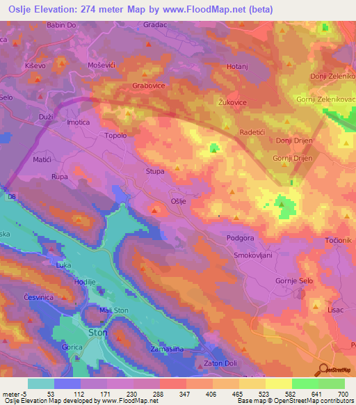 Oslje,Croatia Elevation Map