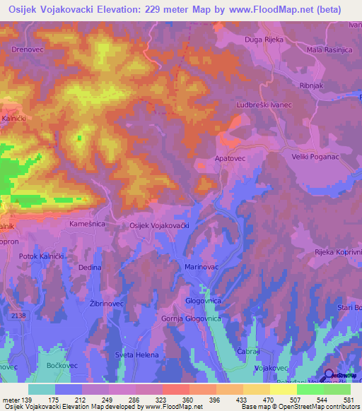 Osijek Vojakovacki,Croatia Elevation Map