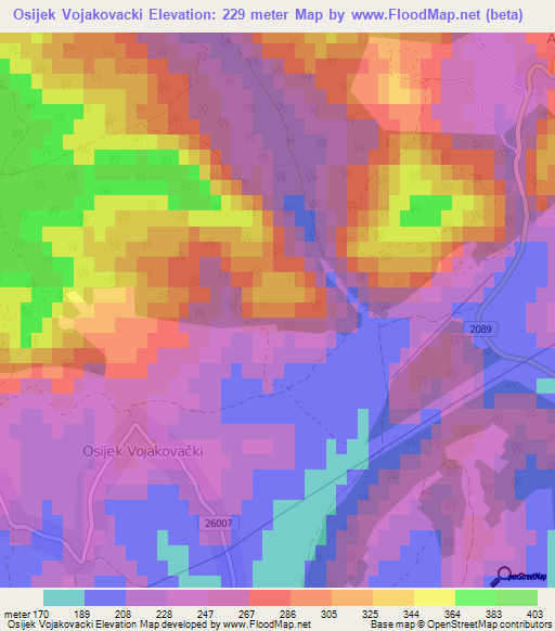 Osijek Vojakovacki,Croatia Elevation Map