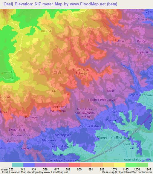 Oselj,Slovenia Elevation Map