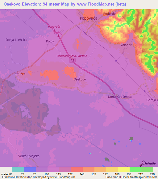 Osekovo,Croatia Elevation Map