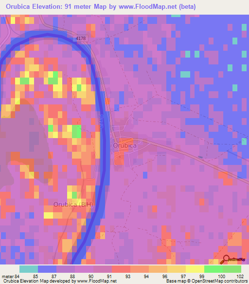 Orubica,Croatia Elevation Map