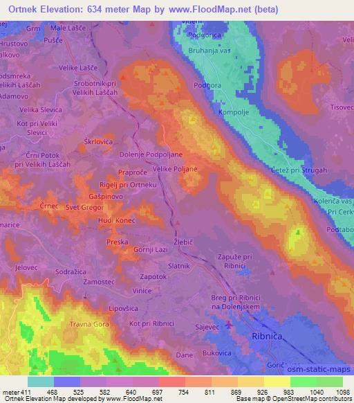 Ortnek,Slovenia Elevation Map