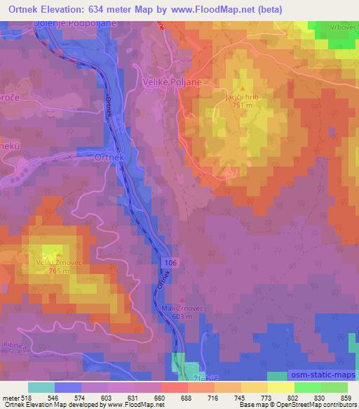 Ortnek,Slovenia Elevation Map