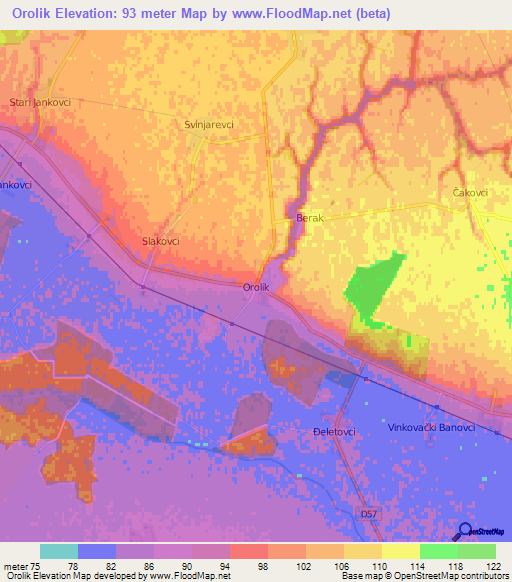 Orolik,Croatia Elevation Map