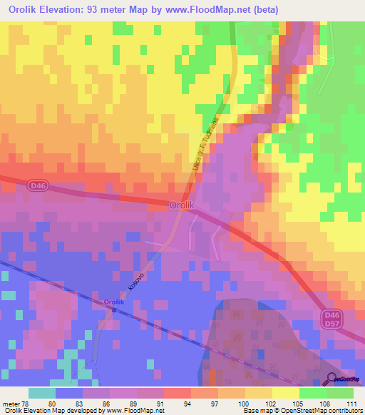 Orolik,Croatia Elevation Map