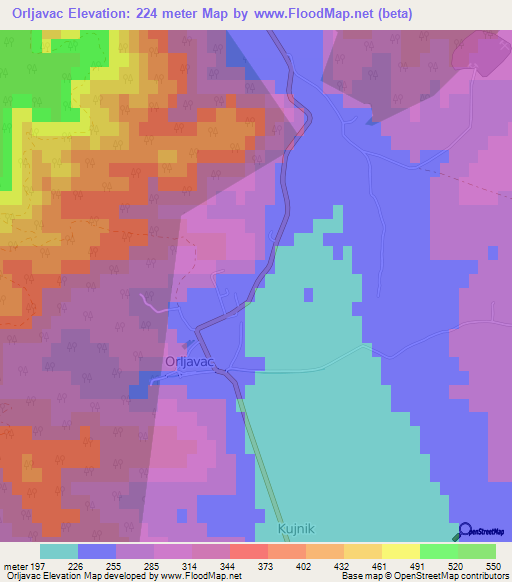 Orljavac,Croatia Elevation Map