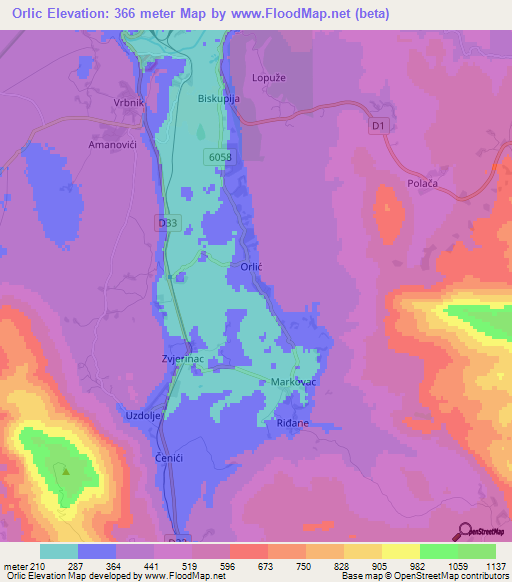 Orlic,Croatia Elevation Map