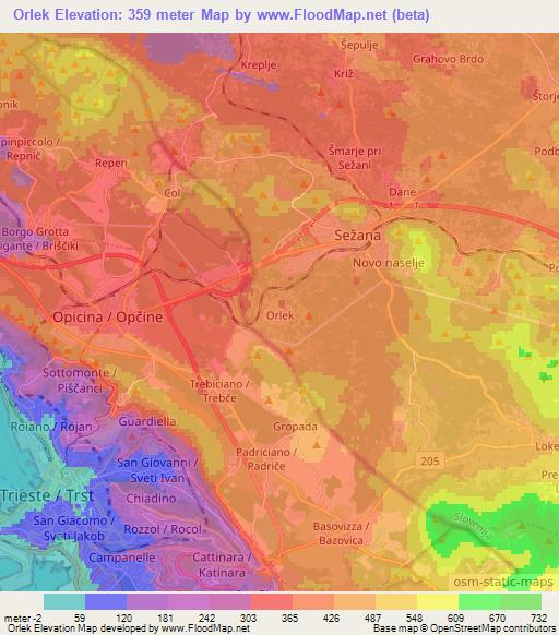 Orlek,Slovenia Elevation Map