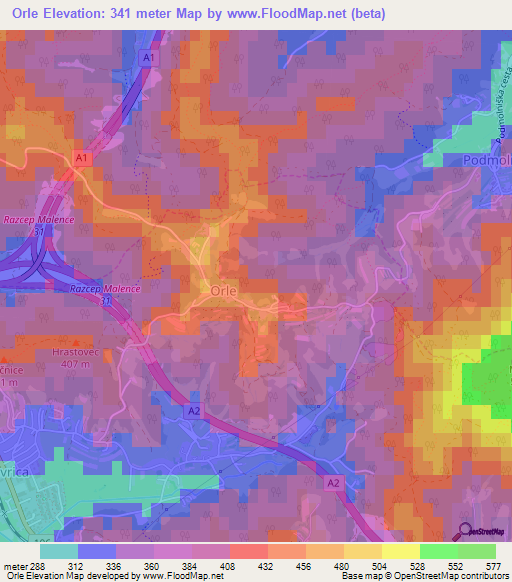 Orle,Slovenia Elevation Map