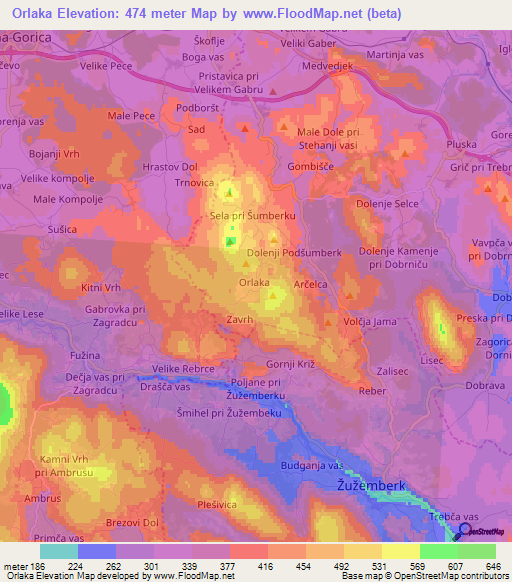 Orlaka,Slovenia Elevation Map