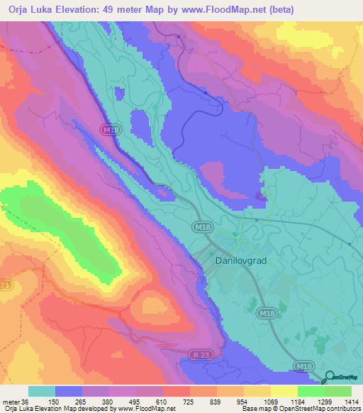 Orja Luka,Montenegro Elevation Map