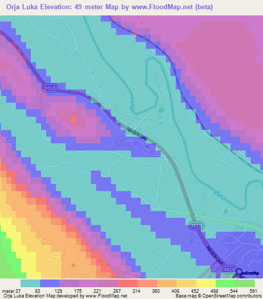 Orja Luka,Montenegro Elevation Map