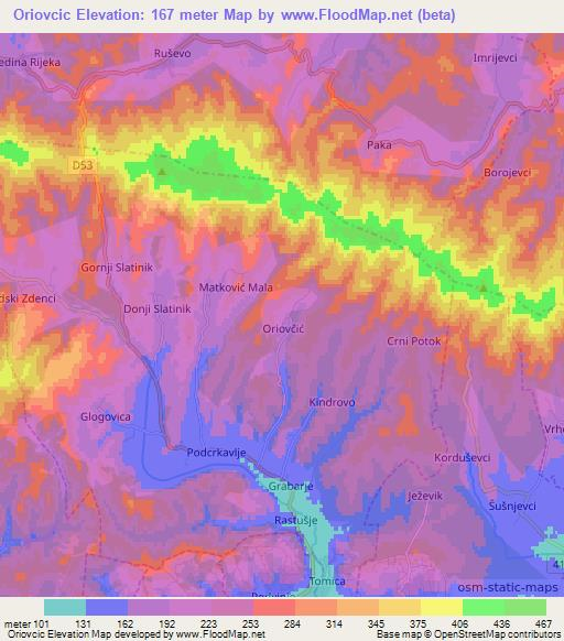 Oriovcic,Croatia Elevation Map