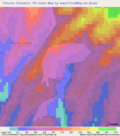 Oriovcic,Croatia Elevation Map