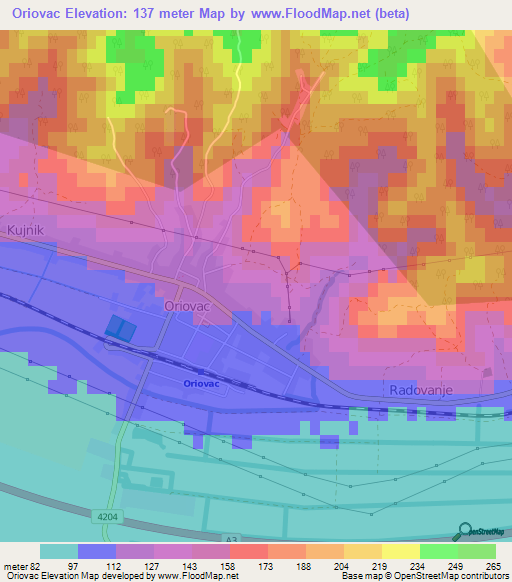 Oriovac,Croatia Elevation Map