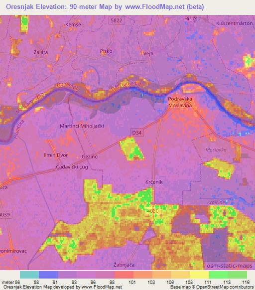 Oresnjak,Croatia Elevation Map