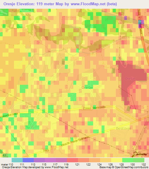 Oresje,Croatia Elevation Map