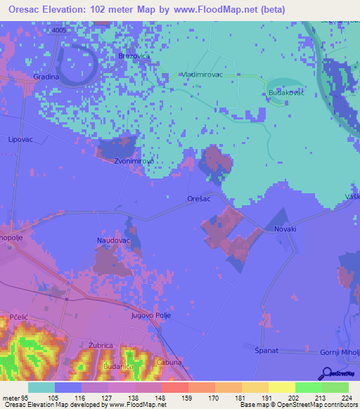 Oresac,Croatia Elevation Map