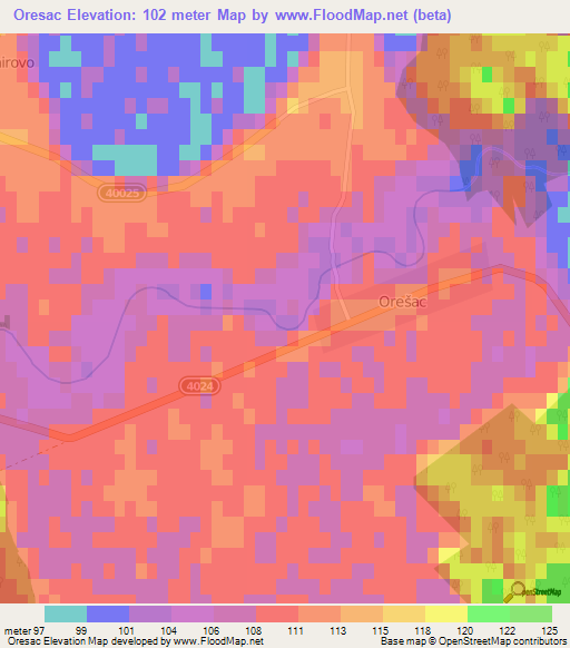 Oresac,Croatia Elevation Map