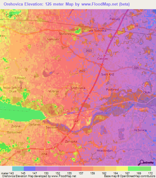 Orehovica,Croatia Elevation Map